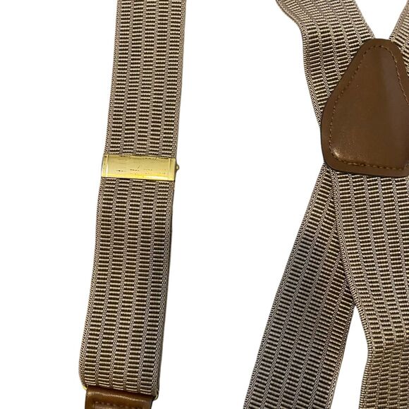 Pelican Mens Suspenders Braces Gold Clip Elastic Leather Tan Made USA Workwear - Picture 4 of 6